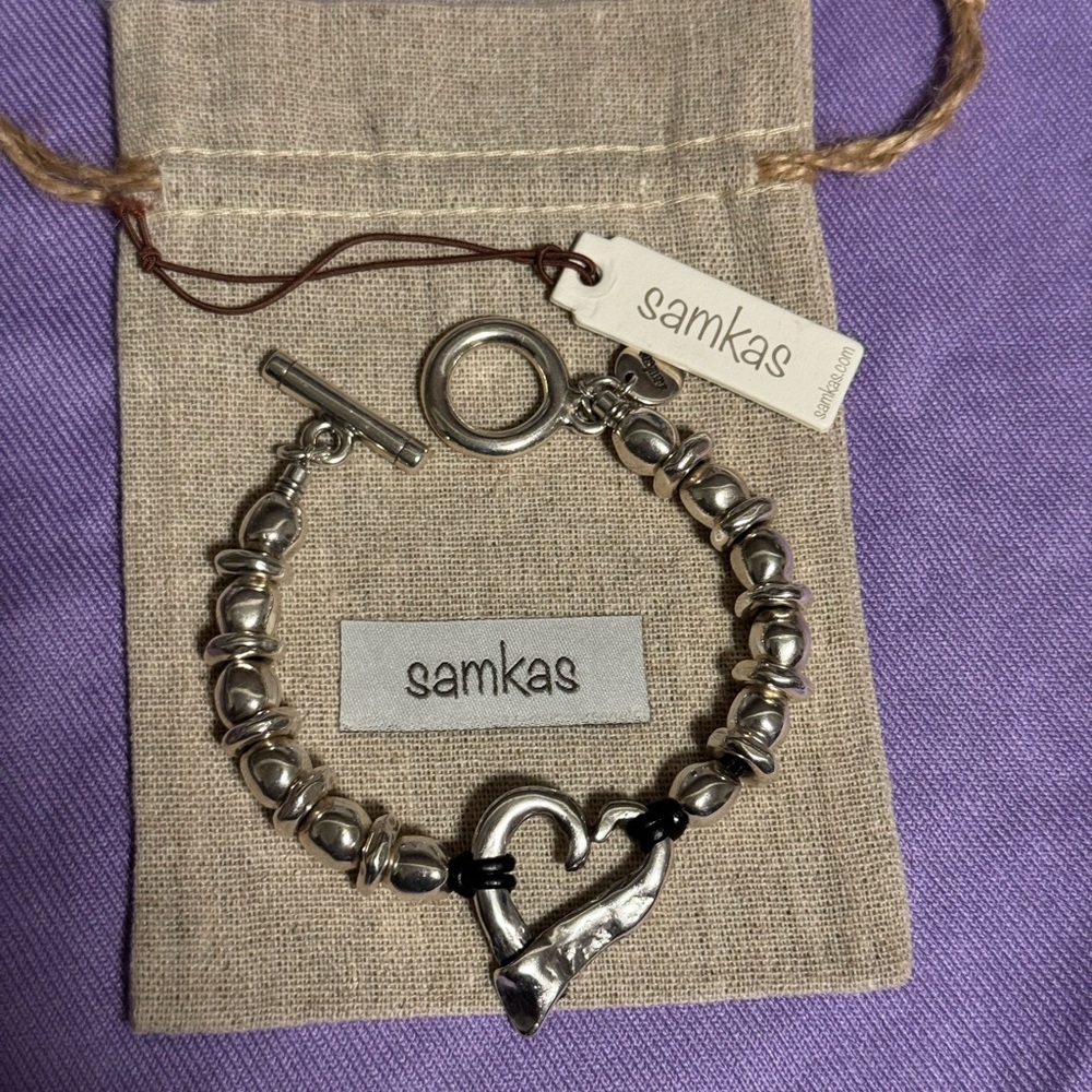 Samkas Silver Heart Charm Bracelet